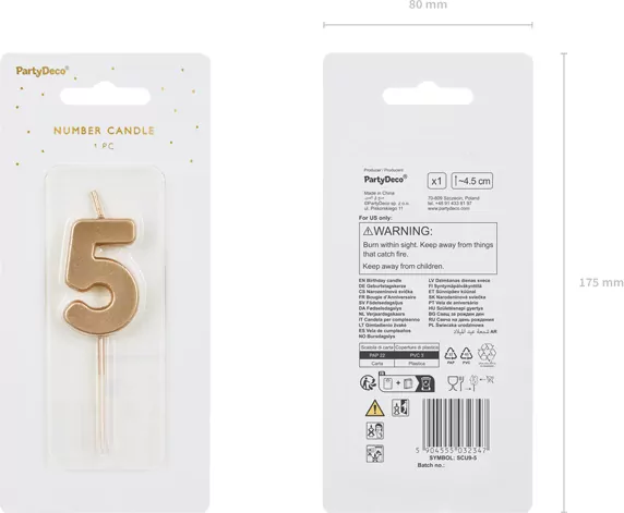 Świeczka urodzinowa cyfra 5 złota 4,5cm - tantis.pl