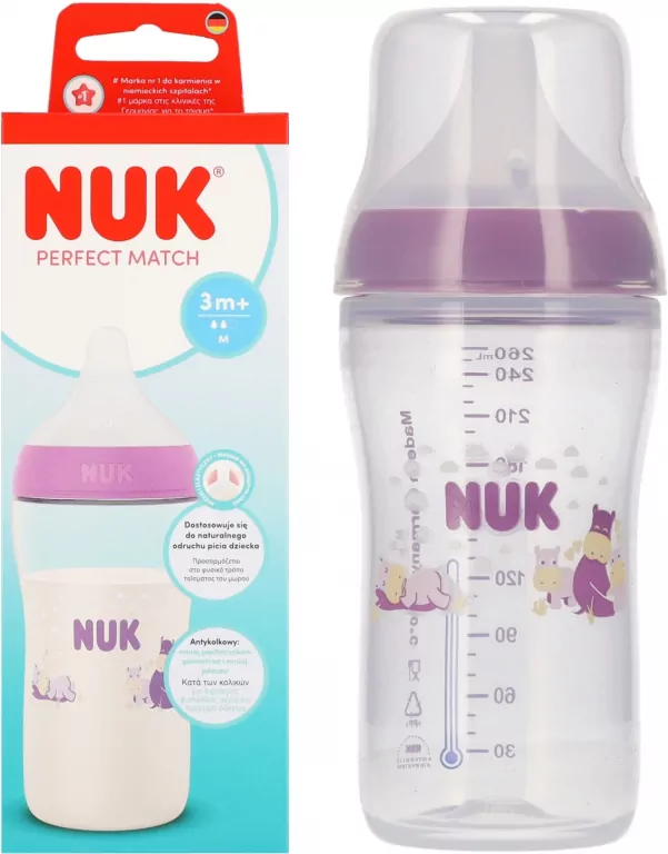 NUK. Perfect Match. Butelka z silikonowym smoczkiem. 260 ml. Hippo - tantis.pl