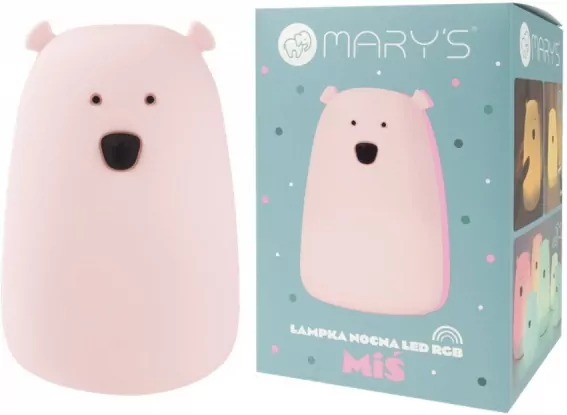 Lampka nocna LED RGB+WW + R/C miś duży różowy - tantis.pl