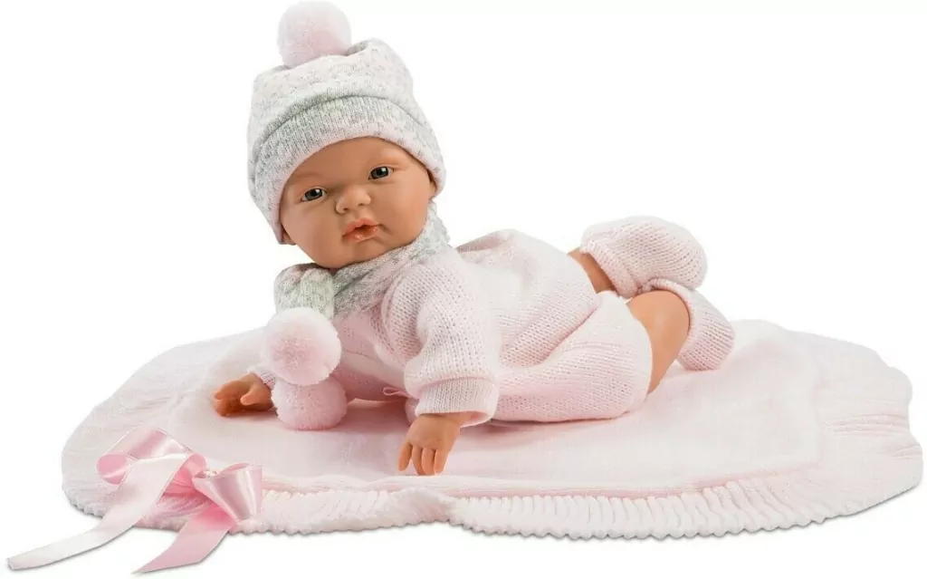 Llorens. Płacząca lalka Joelle z różowym kocykiem, 38 cm - tantis.pl
