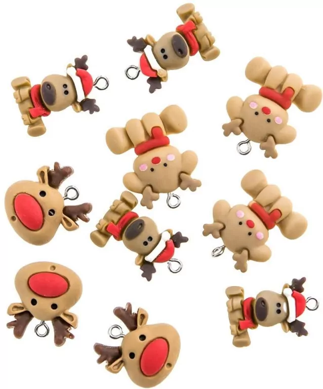 Zawieszki polimerowe 3D - Jolly reindeers 10szt - tantis.pl