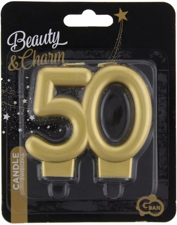 Świeczka cyferka 50 Beauty&Charm metalik złota 8cm - tantis.pl