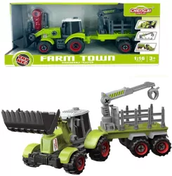 Traktor z łyżką i przyczepą