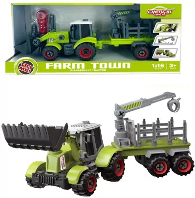 Traktor z łyżką i przyczepą