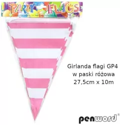 Girlanda flagi w paski różowa 27.5cmx10m