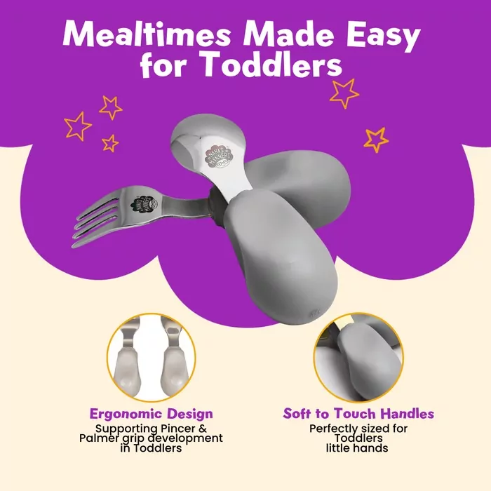 Nana's Manners Zestaw sztućców widelec i łyżka szary - tantis.pl