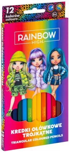 Kredki ołówkowe trójkątne Rainbow High 12kol ASTRA - tantis.pl