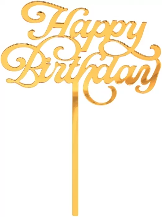 Dekoracja akrylowa na tort Happy Birthday złota - tantis.pl