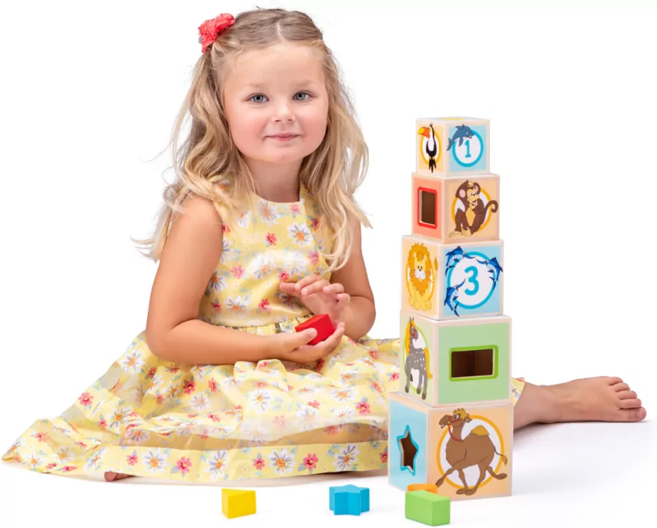 Wieża do układania z sorterem, liczby, zwierzęta 95005 Woody - tantis.pl
