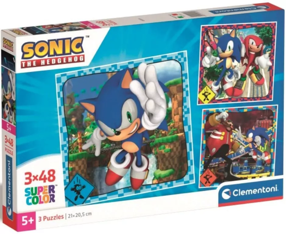 Clementoni. Puzzle 3x48. Super Kolor. Sonic - tantis.pl