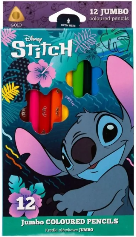 Kredki ołówkowe trójkątne. Jumbo. Disney Stitch. 12 kolorów - tantis.pl