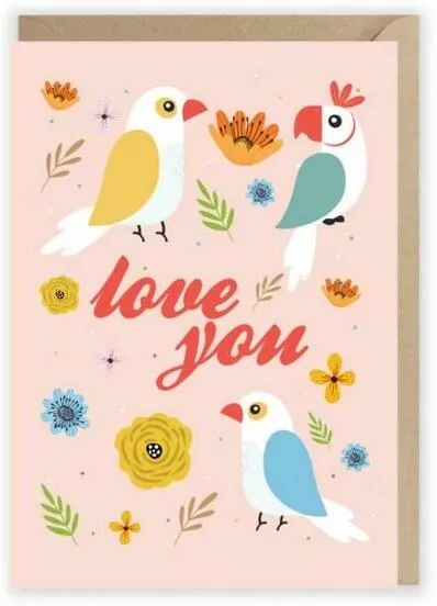 Kartka okolicznościowa Papużki, eko koperta K029 - tantis.pl