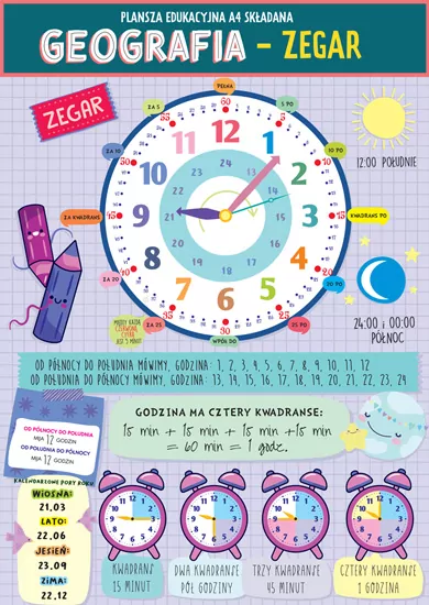 Karta edu składana j. geografia - zegar A4 - tantis.pl