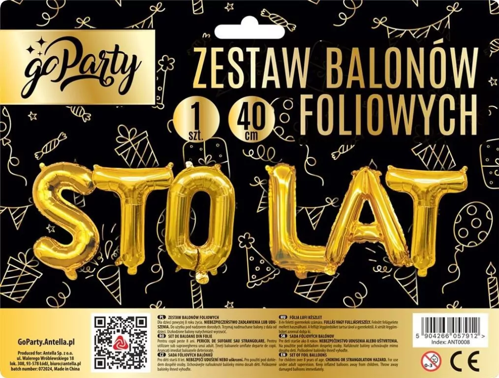 Zestaw balonów foliowych Sto Lat złote - tantis.pl