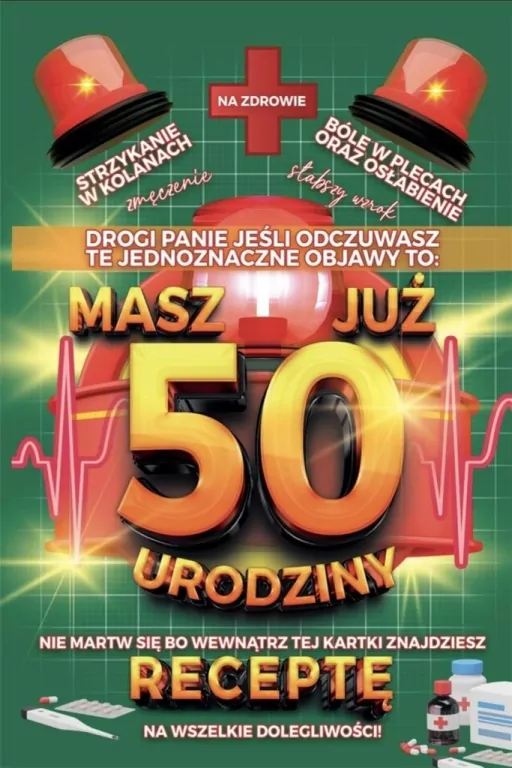 Karnet Urodzinowy z receptą 50 - tantis.pl