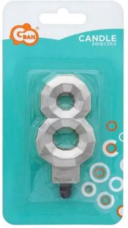 Świeczka cyferka 8 - Diament metalik srebrny 7,6cm - tantis.pl