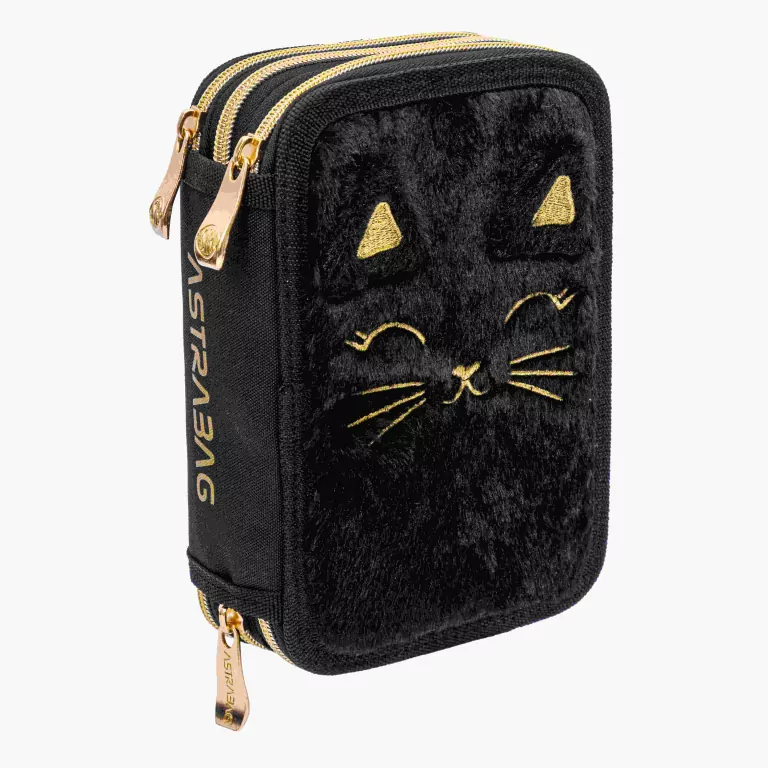 Piórnik potrójny z wyp Astrabag Fluffy Kitty Black - tantis.pl