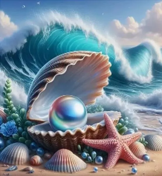 Diamentowa mozaika Wybrzeże Małż i perła 30x40cm 2001384 - tantis.pl