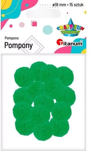 Pompony poliestrowe 18mm zielone, 15 sztuk - tantis.pl