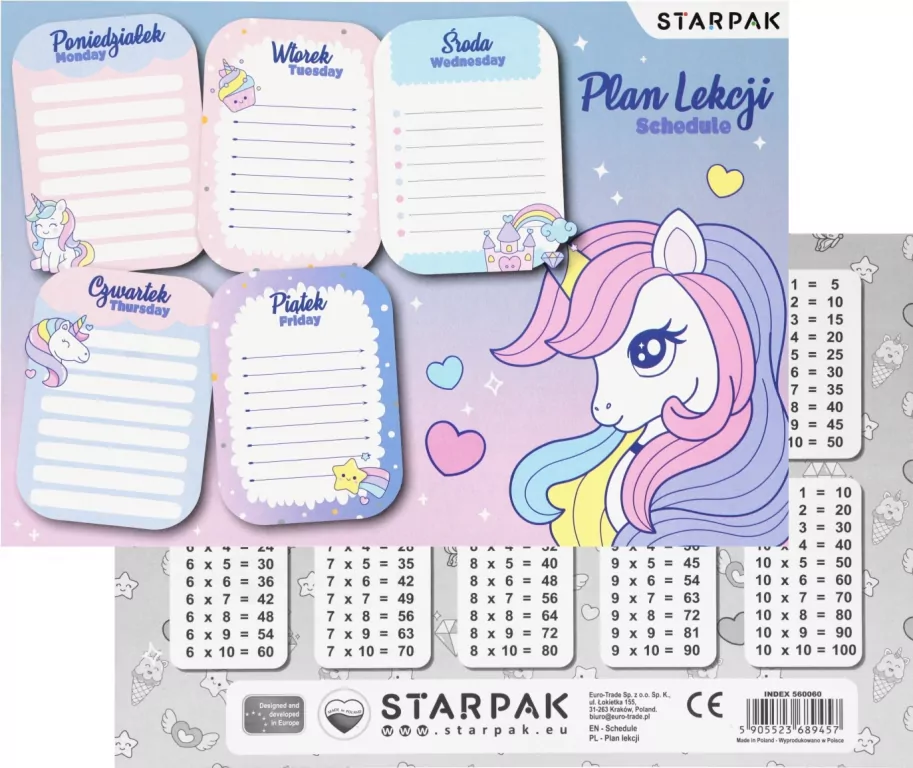 Plan lekcji z tabliczką mnożenia - tantis.pl