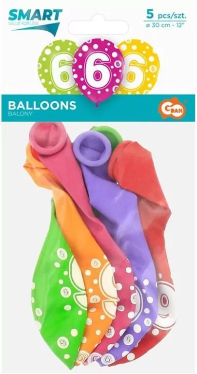 Balony 30cm. Cyfra 6 mix - tantis.pl