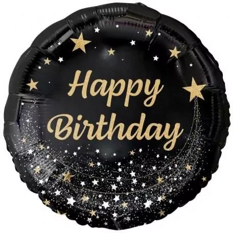 Balon foliowy B&C Happy Birthday czarny 45cm - tantis.pl