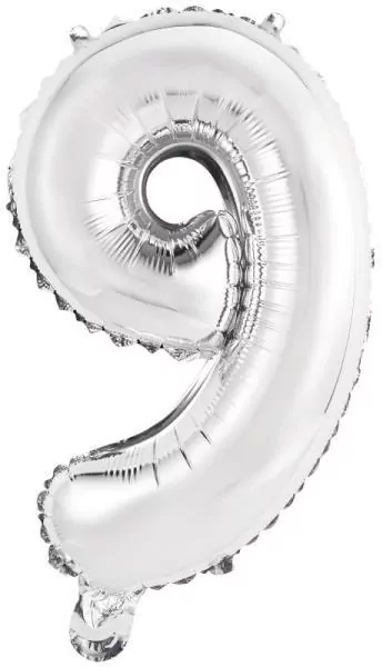 Balon foliowy mini cyfra 9 srebrna 30x40cm - tantis.pl