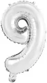Balon foliowy mini cyfra 9 srebrna 30x40cm - tantis.pl