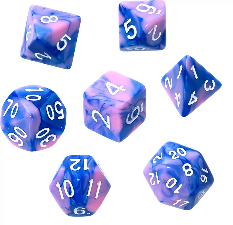 Komplet kości RPG. Dwukolorowe niebiesko-różowe - tantis.pl
