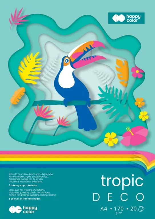 Blok A4/20K Deco Tropic 5 kolorów HAPPY COLOR - tantis.pl