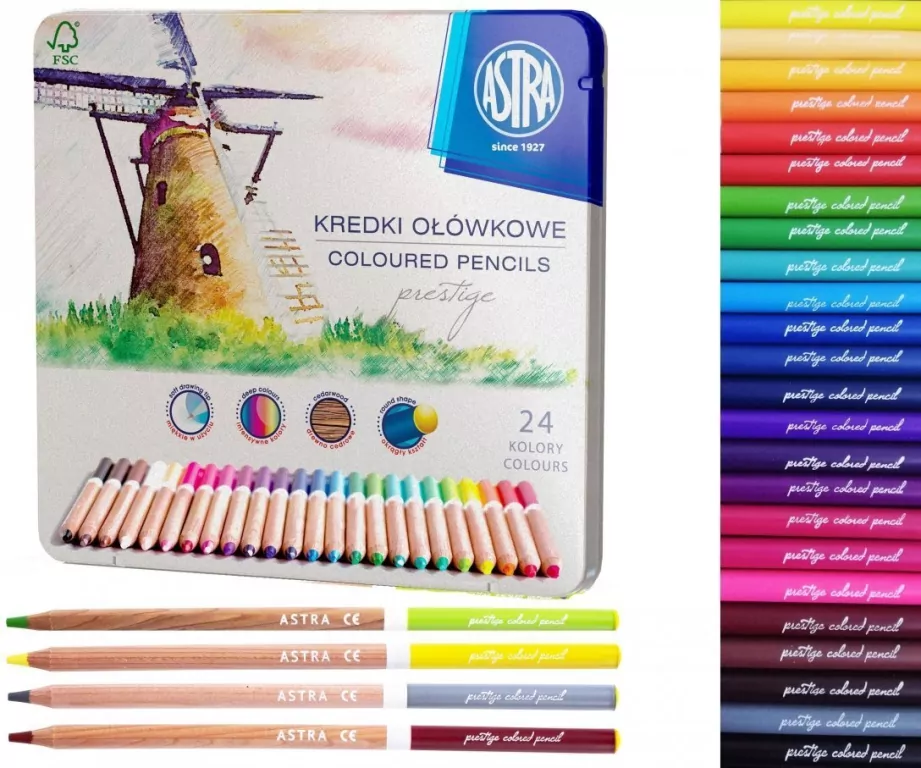 Kredki ołówkowe prestige 24 kolorów Astra - tantis.pl