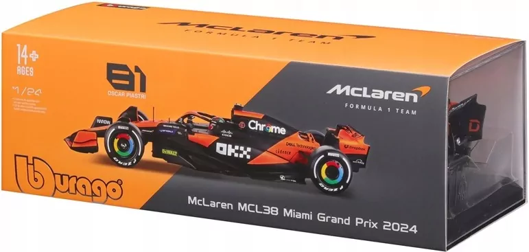 Bburago Model 1:24 BOLID F1 McLaren MCL38 GP Miami 2024 Oscar Piastri 18-28033 - tantis.pl