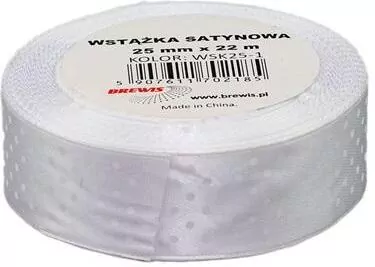 Wstążka satynowa w kropki, biała 25mmx22m - tantis.pl