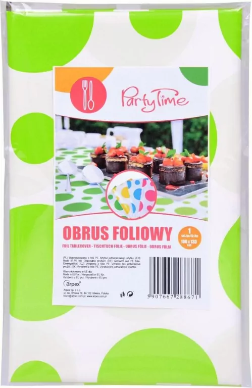 Obrus folia w grochy limonkowy - tantis.pl