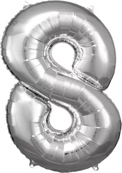 Balon foliowy cyfra 8 srebrna 57x86cm - tantis.pl