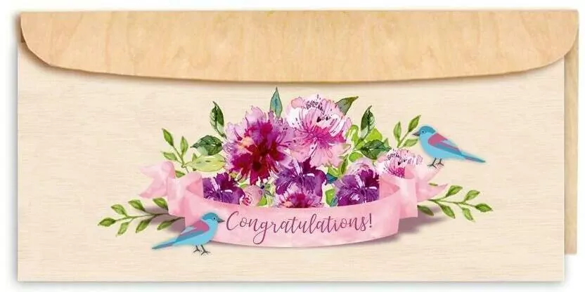 Karnet drewniany DL z drewnianą kopertą Gratulacje - tantis.pl