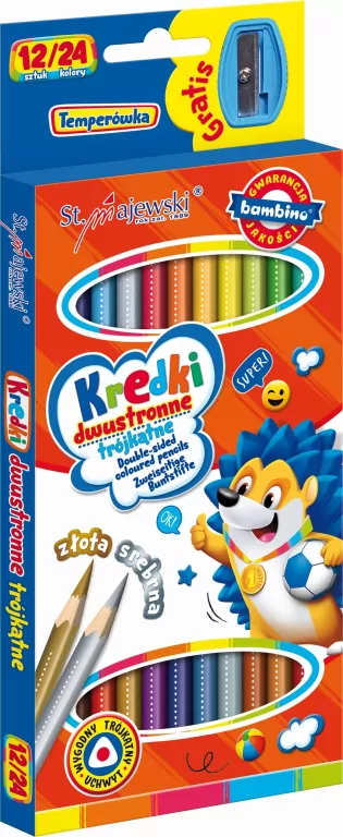 Kredki szkolne trójkątne Bambino. Dwustronne 12 sztuk - tantis.pl