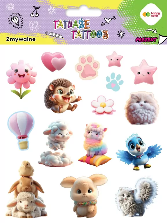 Tatuaże zmywalne Animals Fluffy HAPPY COLOR - tantis.pl