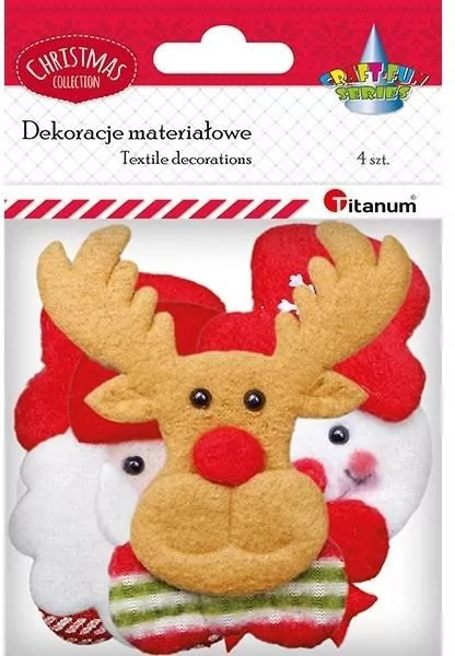 Materiałowe głowy. Mikołaja, renifera, bałwanków - tantis.pl