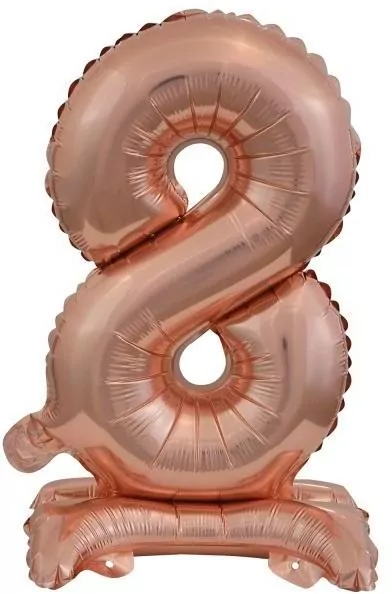 Balon foliowy mini cyfra 8 na stojaku różowe złoto - tantis.pl