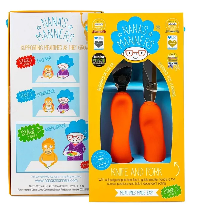 Nana's Manners Sztućce kształtujące chwyt pomarańczowa czerwień - tantis.pl