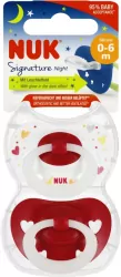 NUK. Signature Night. Smoczki. 0-6 miesięcy. Biały i czerwony