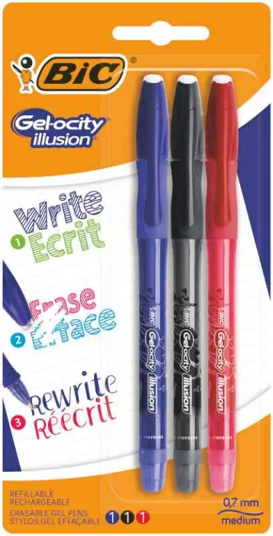 Długopis wymazywalny Gel-ocity illusion BIC 3 kolory blister - tantis.pl
