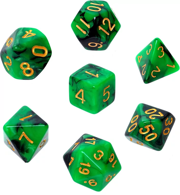 Komplet kości RPG. Zielono-czarne. Dwukolorowe. REBEL - tantis.pl