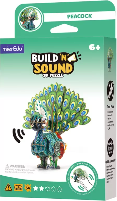 Puzzle 3D. Buduj i słuchaj - Paw - tantis.pl