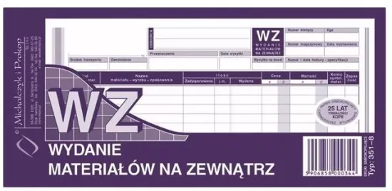WZ Wydanie materiałów na zewnątrz 351-8