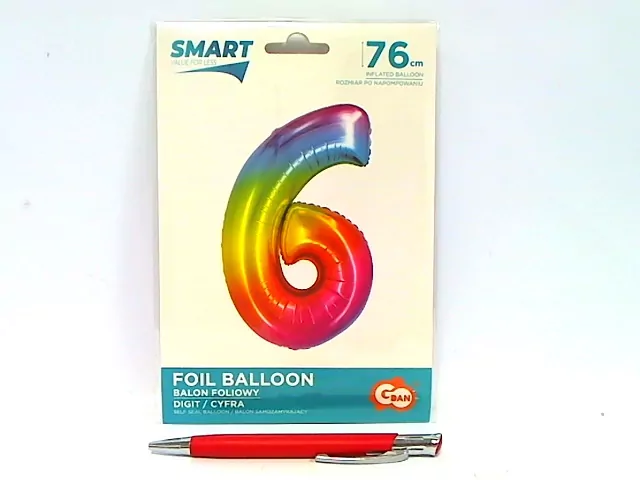 Balon foliowy. Smart. Cyfra 6. Tęczowa. 76 cm - tantis.pl