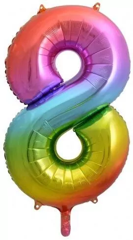 Balon foliowy B&C cyfra 8 tęczowa 85cm - tantis.pl