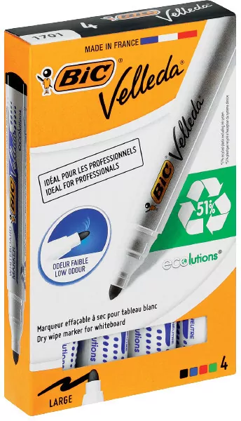 Marker Velleda 1701 Eco okrągły Mix 4 kolory BIC - tantis.pl
