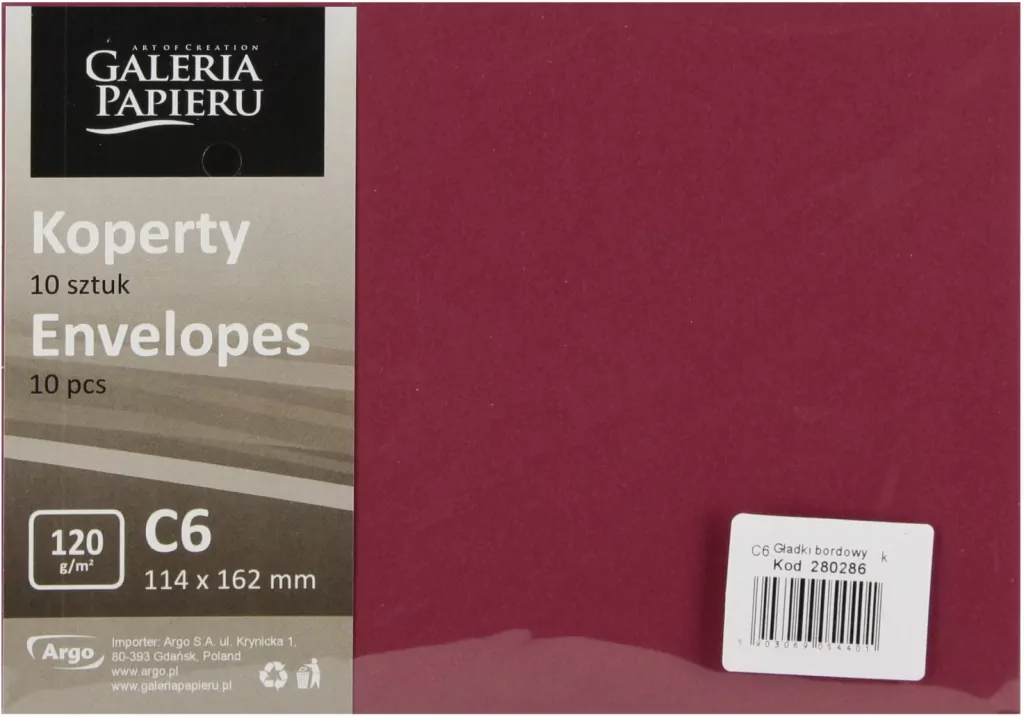 KOPERTA C6 NK BORDO GLAD GAL PAP OP10SZT PB - tantis.pl